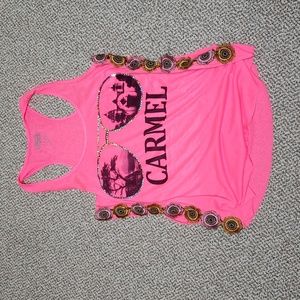Carmel racer back tank top with side slits, trim and sequins-new.